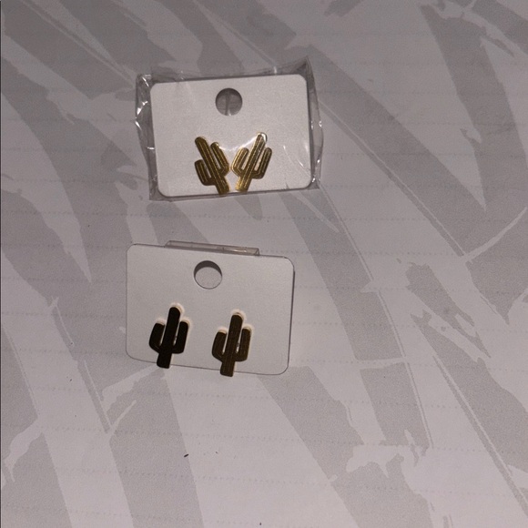 Cactus Saguaro shaped Gold Stainless Steel Earrings SET of 2 - Picture 2 of 5